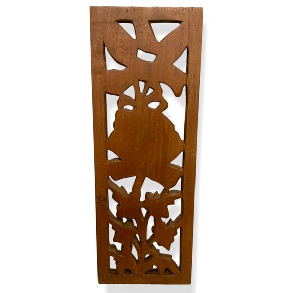 VTG Hand Carved Wood Panel 24 X 8 Decor Wall Art Statue Floral Sculpture Gift - Picture 8 of 8